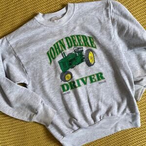 Vintage John Deere Driver Gray Crewneck Sweater Sz M 10-12